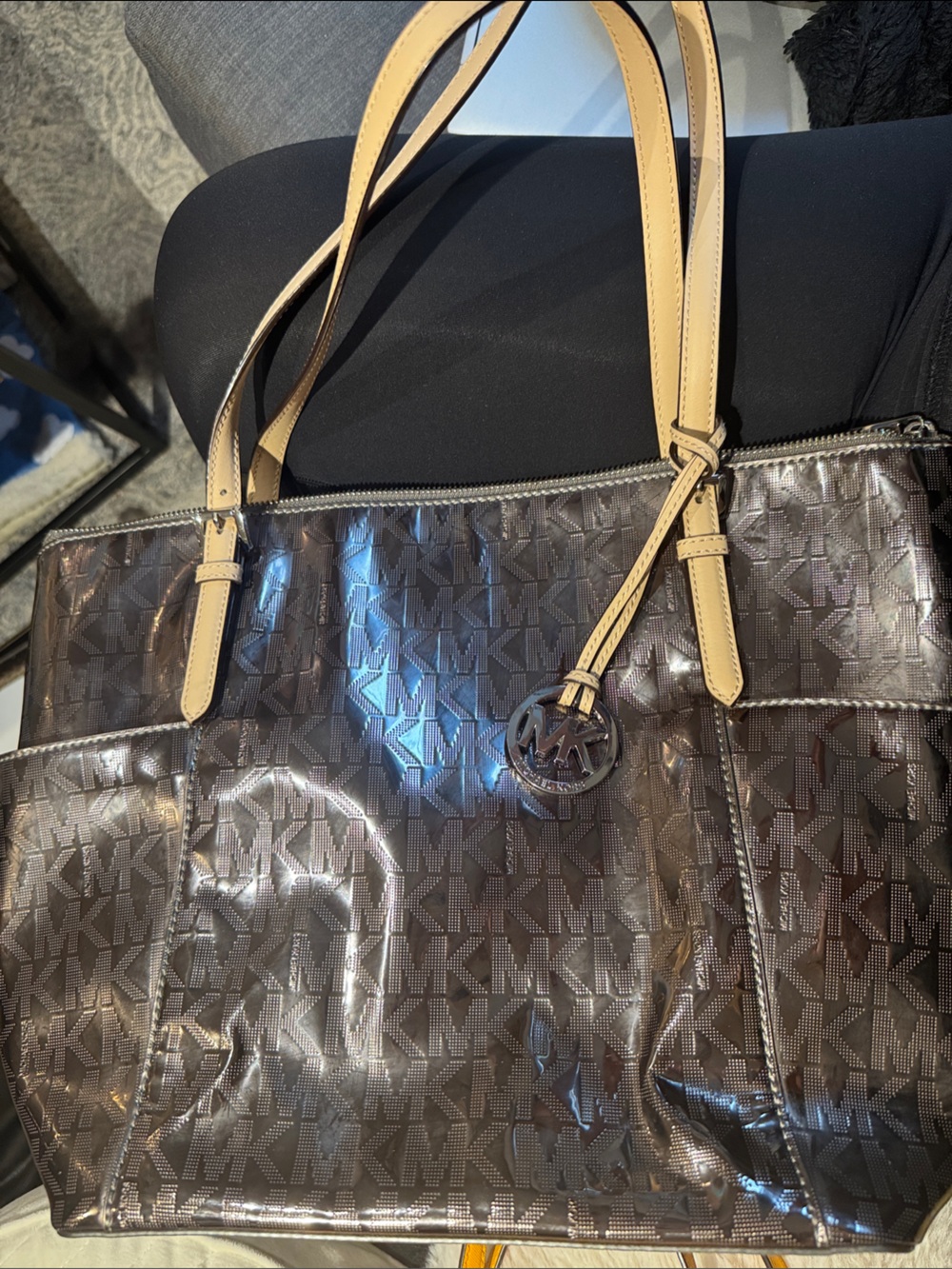 Michael Kors Brown Signature Tote with Tan Straps